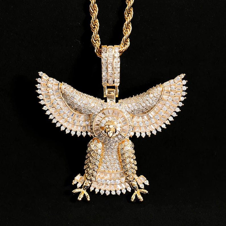 Iced out eagle wings silver pendant with moissanite