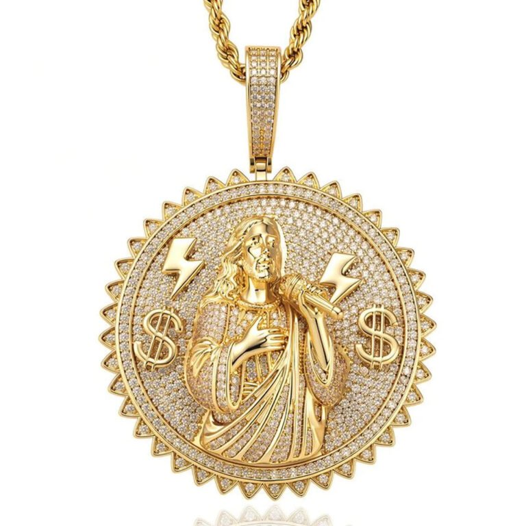 Iced-out Jesus singing pendant for men, gold plated 92.5 silver