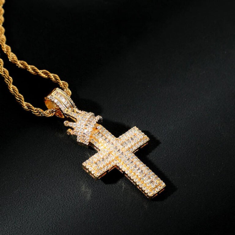 Royal cross iced out silver pendant for men