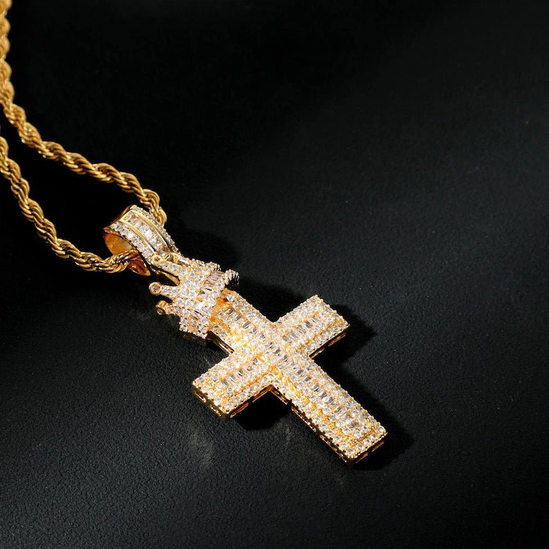 Royal cross iced out silver pendant for men